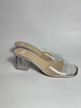 bp Silver Clear Strap Block Heel Sandals